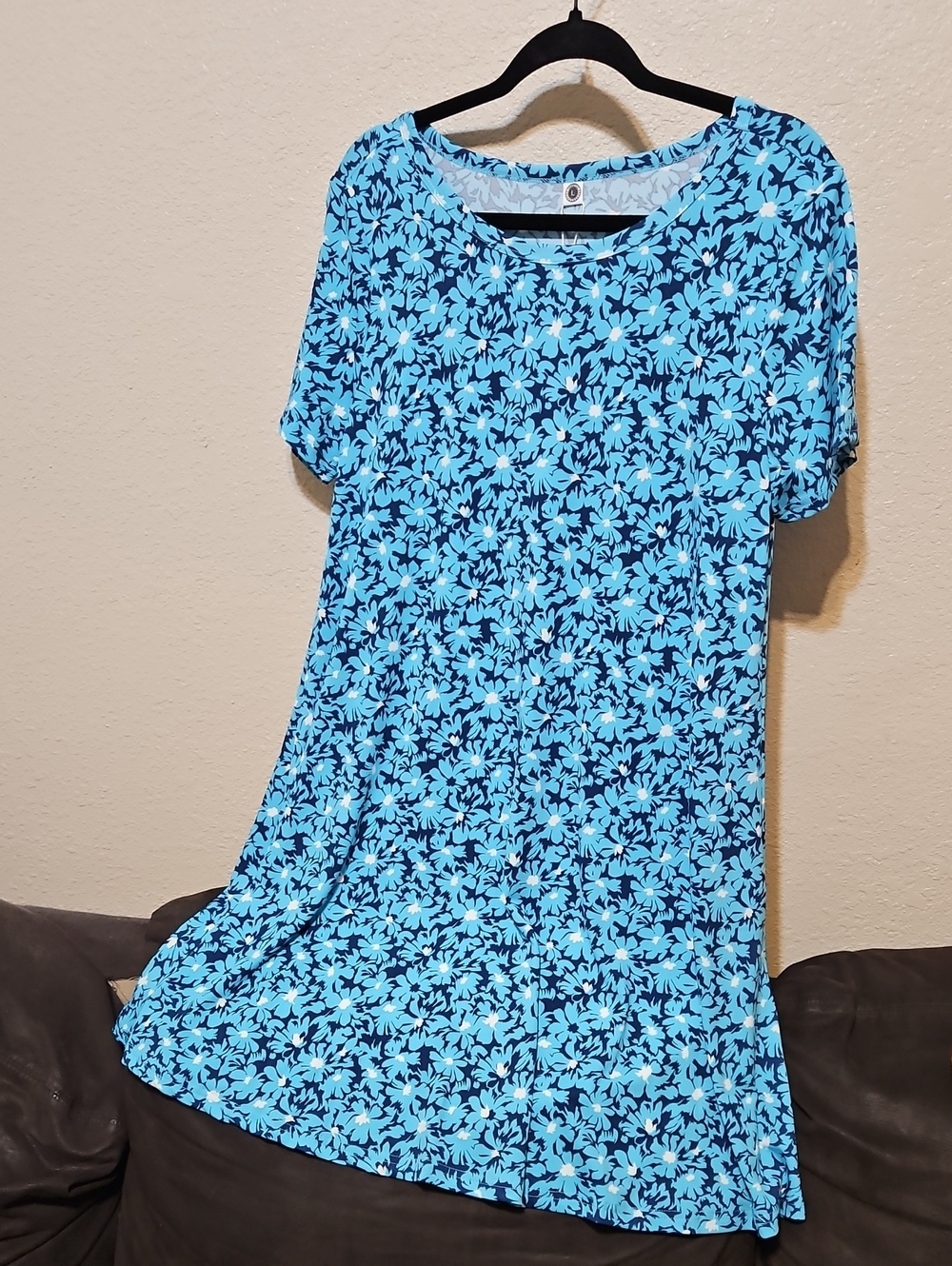 Blue Floral Short Sleeve Tunic Top